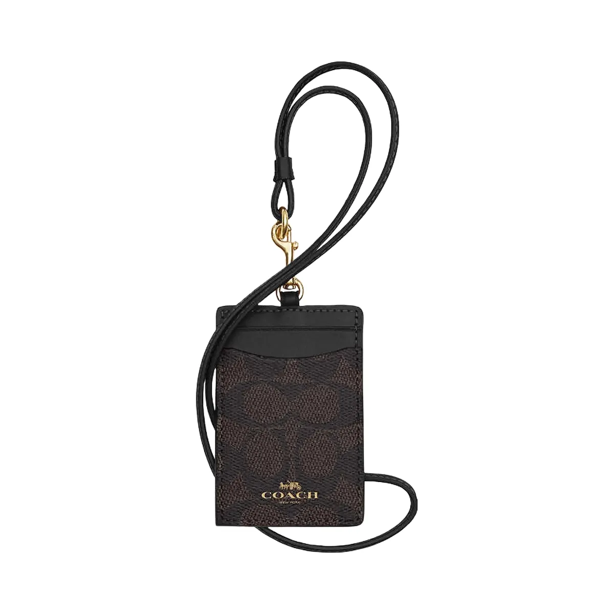 Coach Id Lanyard In Signaure Canvas Signature Canvas-Gold-Walnut-Black