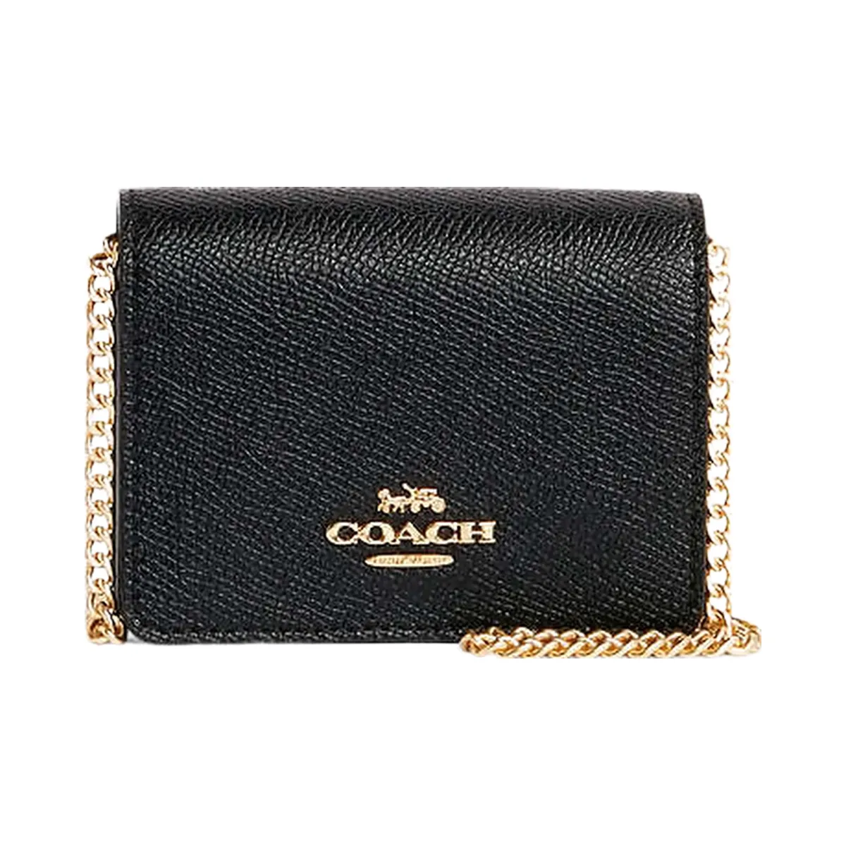 Coach Mini Wallet On A Chain Crossgrain Leather-Gold-Black