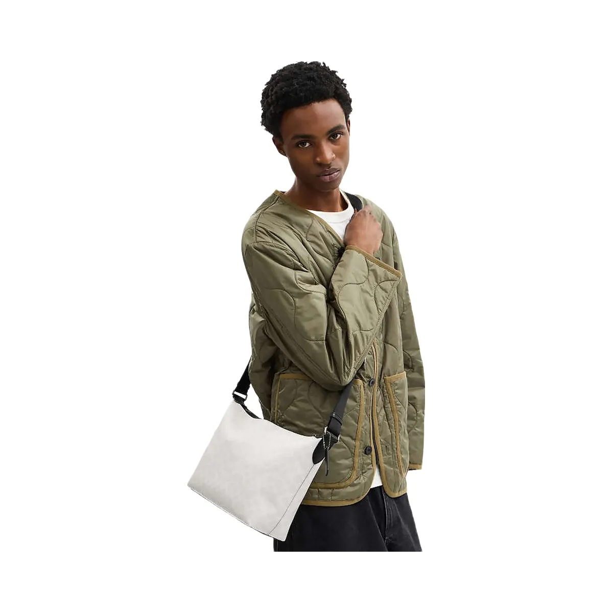 Coach Finn Crossbody Bag In Signature Canvas Signature Canvas-Gunmetal-Chalk-Black
