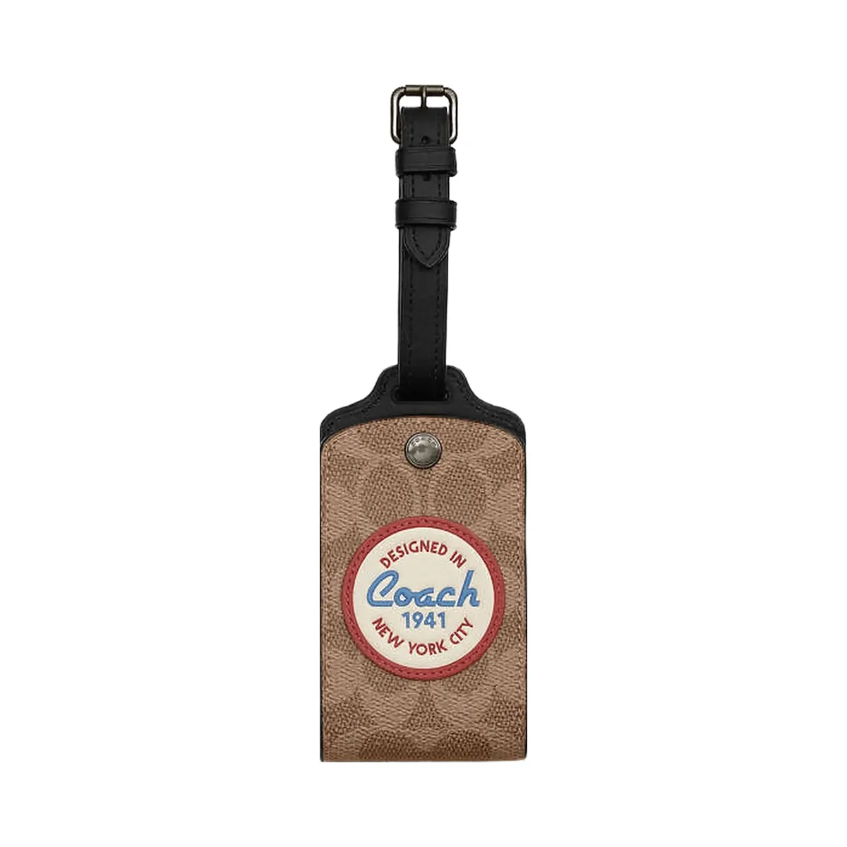 Coach Luggage Tag In Signature Canvas With Patches Signature Canvas-Gunmetal-Tan Multi
