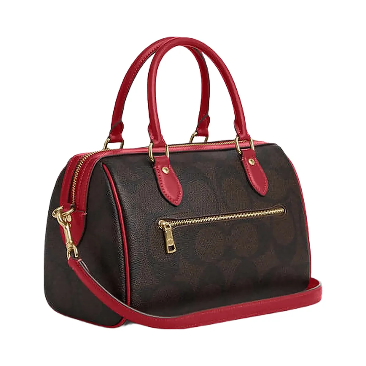 Coach Rowan Satchel Bag In Maxi Signature Canvas Signature Canvas-Im-Walnut-True Red