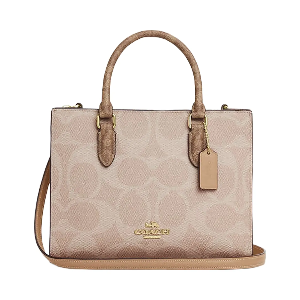 Coach Maggie Small Tote Bag In Blocked Signature Canvas Signature Canvas-Gold-Sand-Tan
