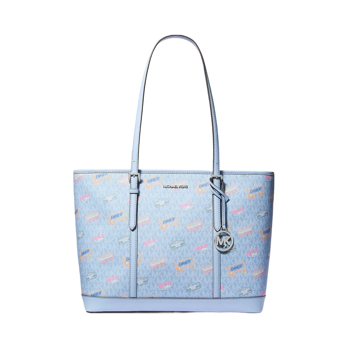 Michael Kors Jet Set Large Printed Signature Logo Tote Bag Light Sky