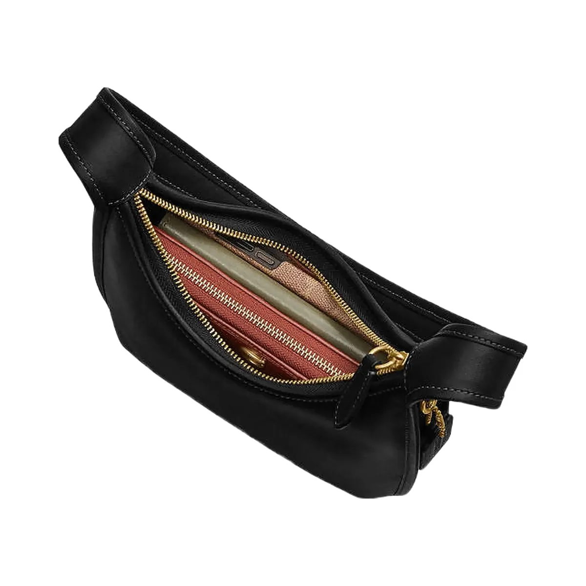 Coach Curve Zip Bag Patent Leather-Brass-Black