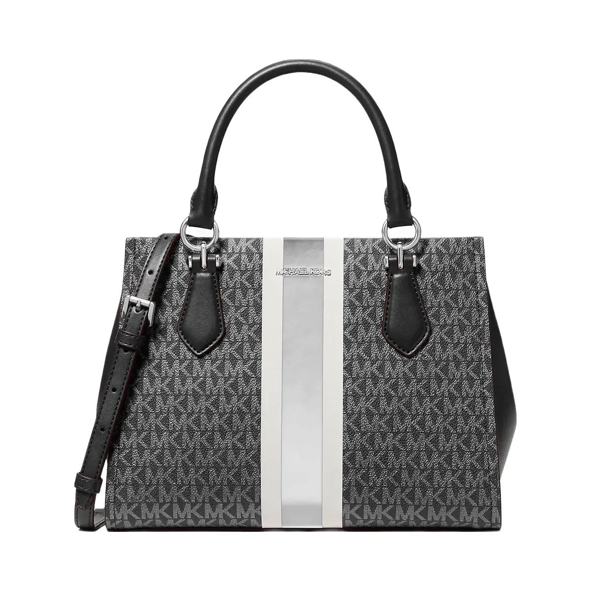 Michael Kors Marilyn Medium Signature Logo Stripe Satchel Black