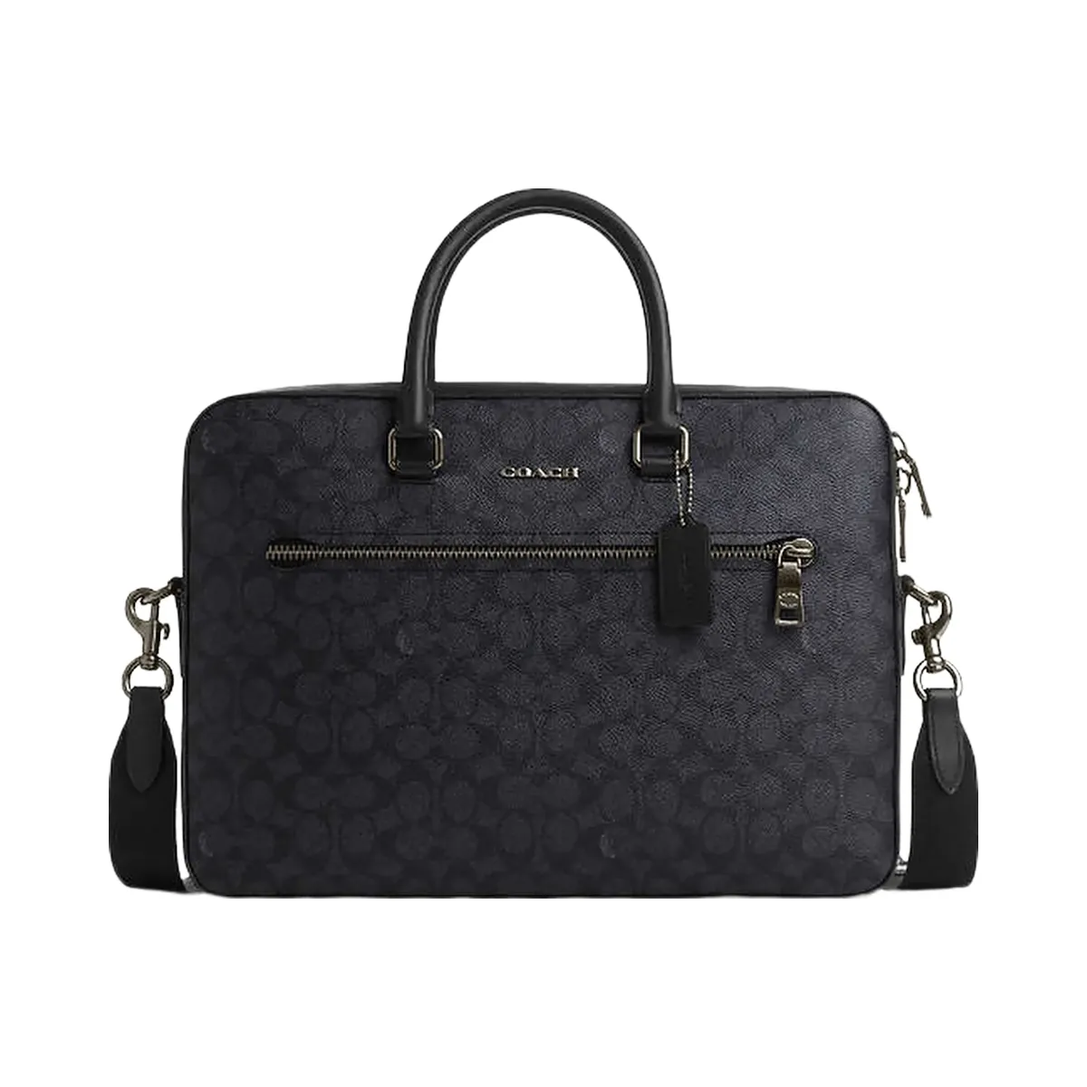 Coach Ethan Slim Brief In Signature Canvas Signature Canvas-Gunmetal-Charcoal-Black