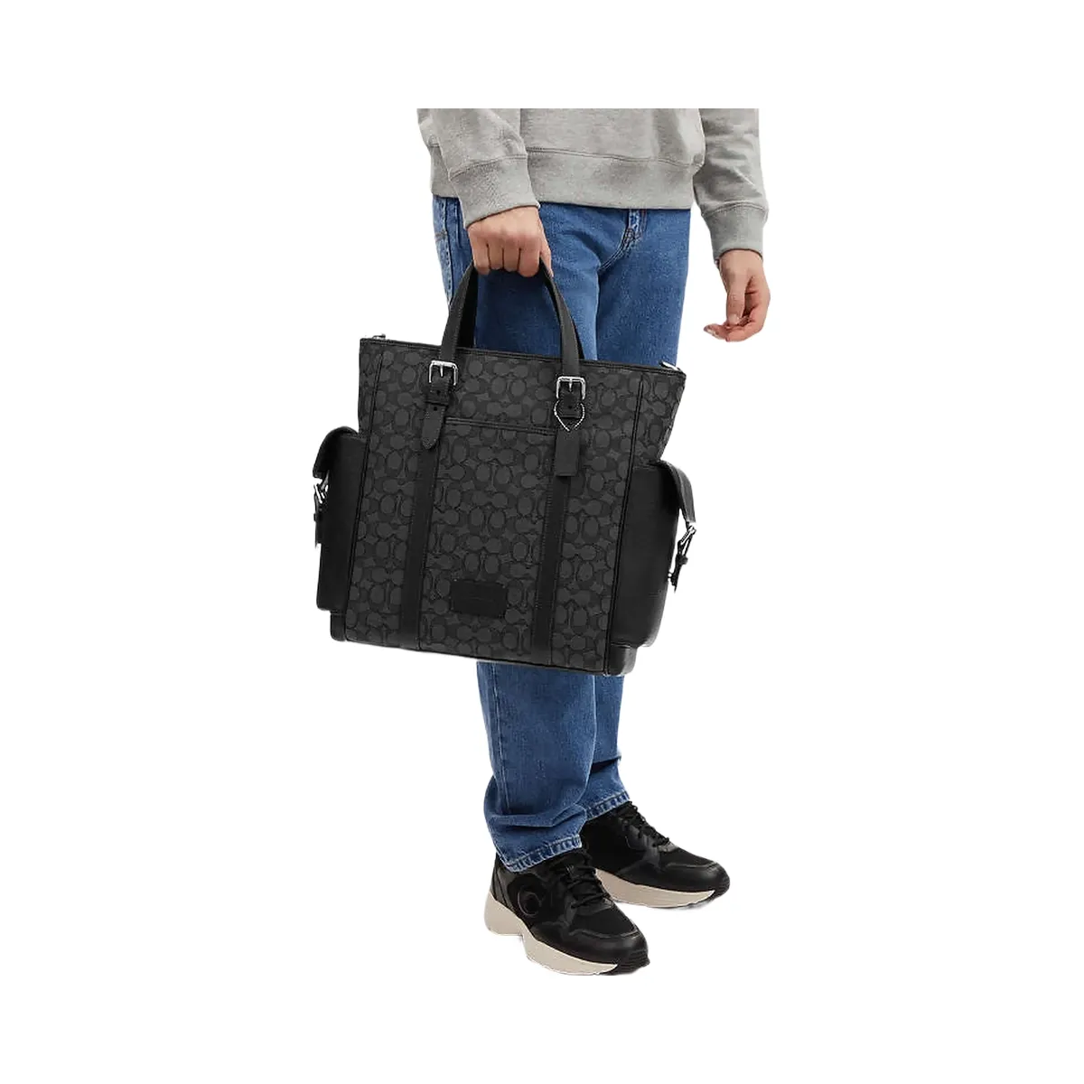 Coach Sprint Tote In Signature Jacquard Signature Jacquard-Silver-Charcoal-Black