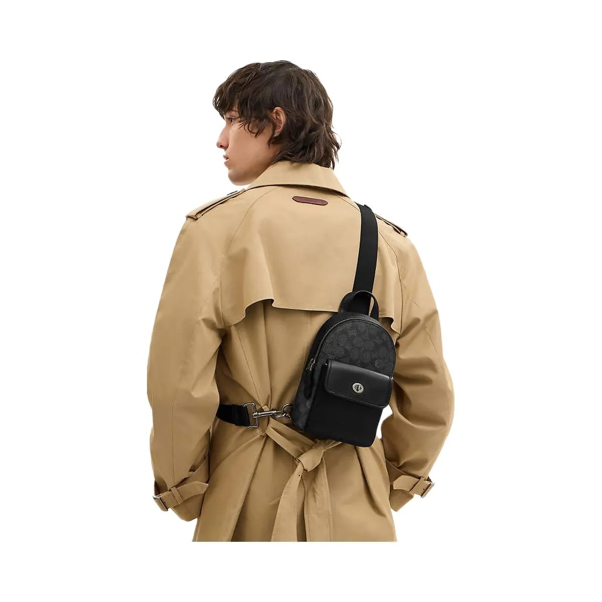 Coach Small Turnlock Sling Pack In Signature Canvas Signature Canvas-Gunmetal-Charcoal-Black