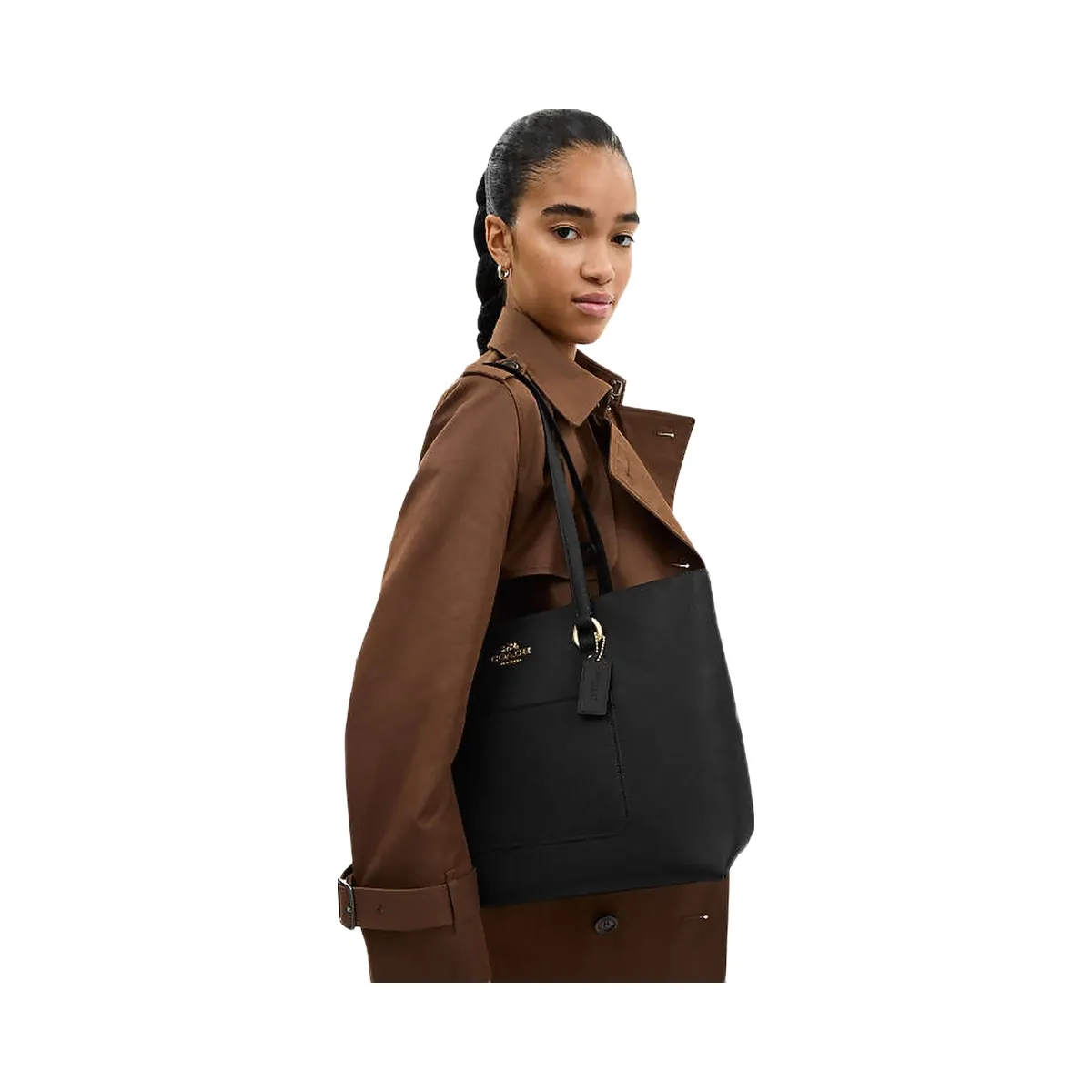 Coach Station Tote Bag Crossgrain Leather-Gold-Black