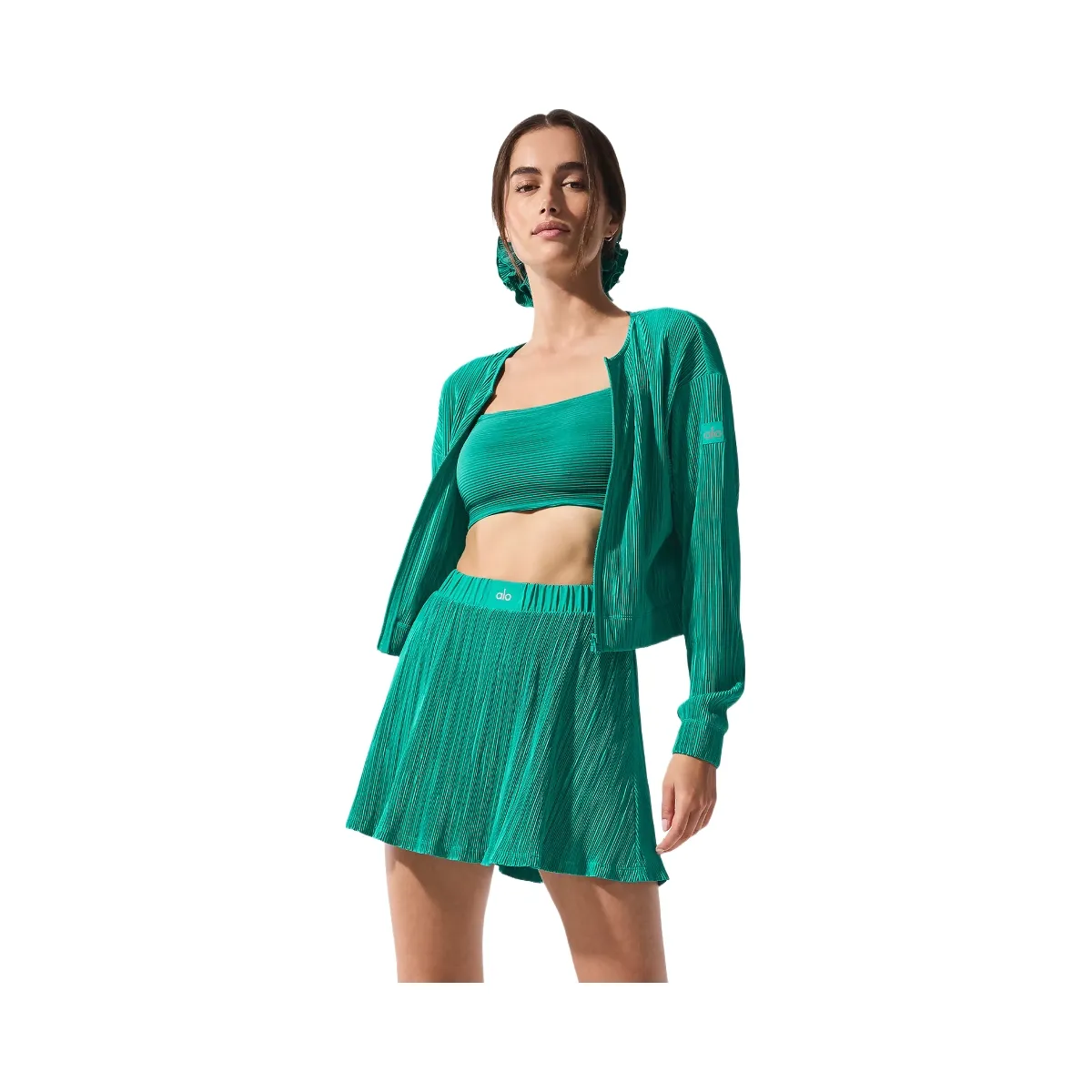 Alo Women's Cropped Micro Plisse Jacket - Spruce Green | Hype Fly
