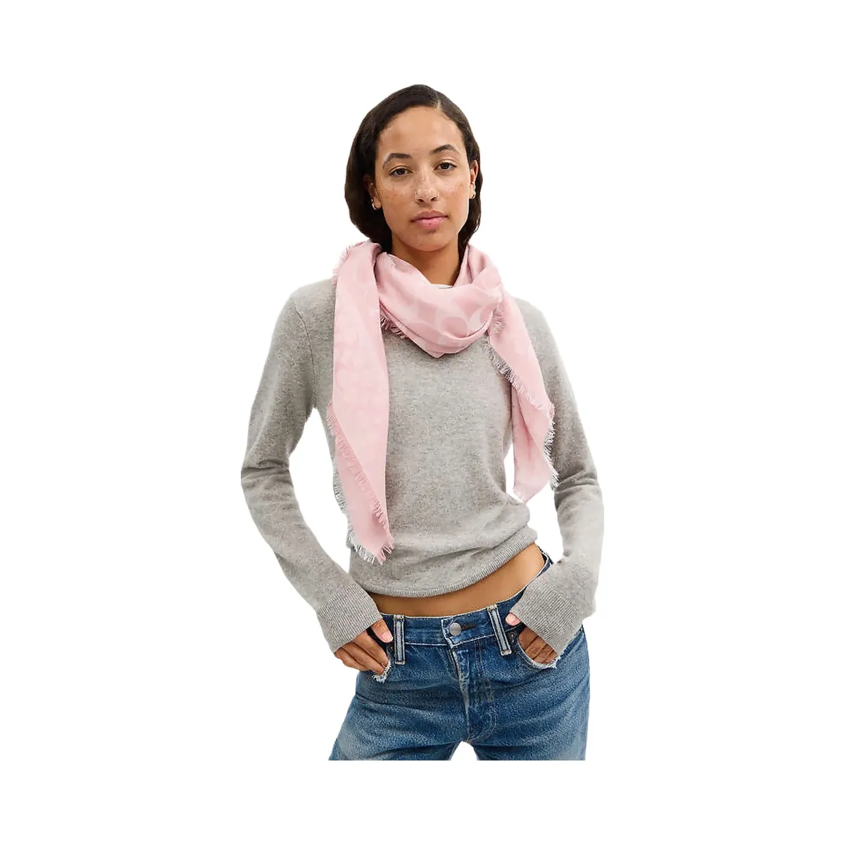 Coach Signature Oversized Square Scarf Dusty Pink