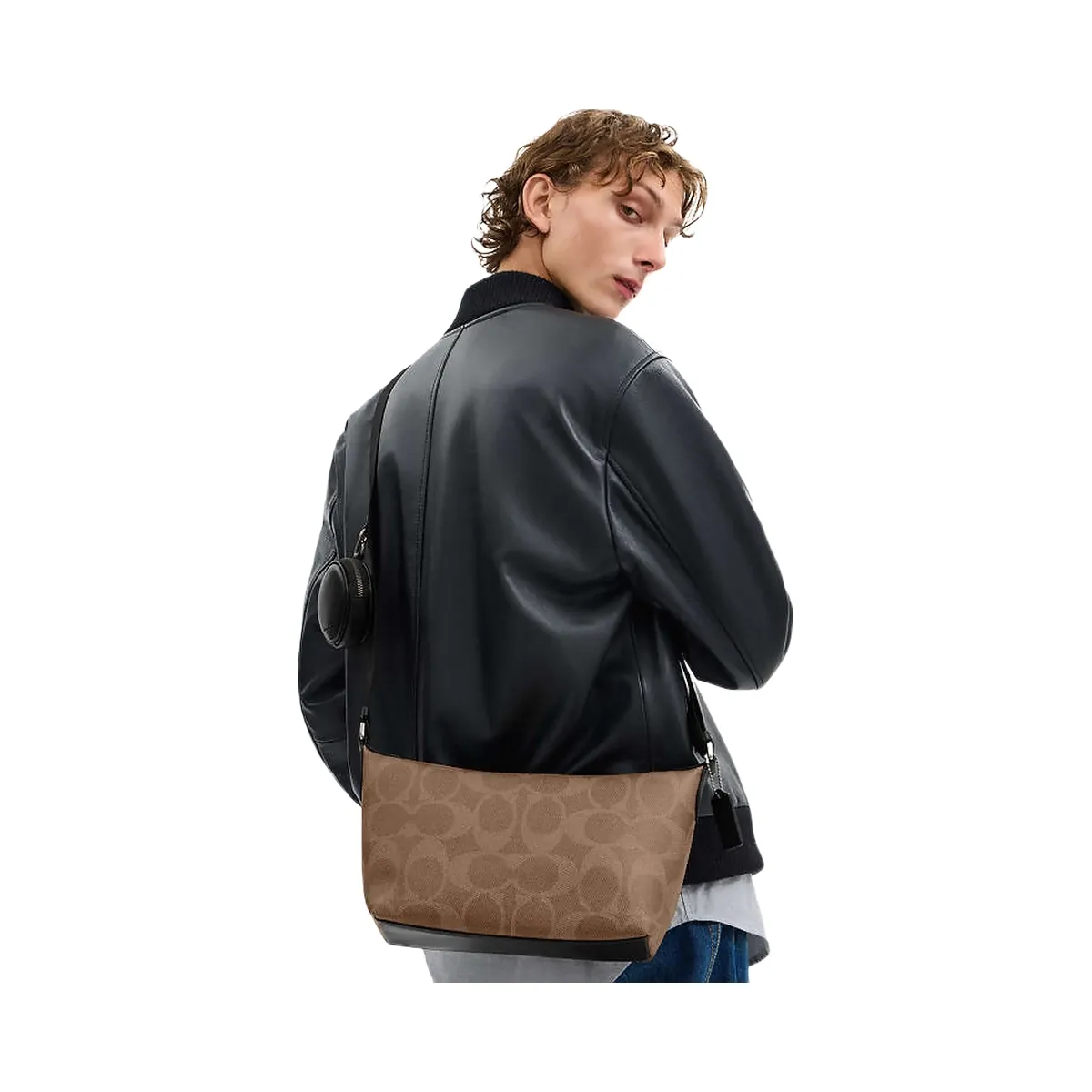 Coach Small Finn Crossbody Bag With Pouch In Maxi Signature Canvas Signature Canvas-Qb-Tan-Black