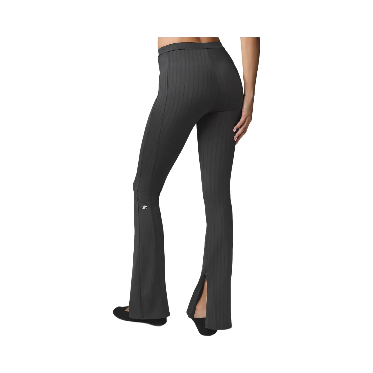 Alo Women's High-Waist Pinstripe Zip It Flare Legging - Anthracite/Black