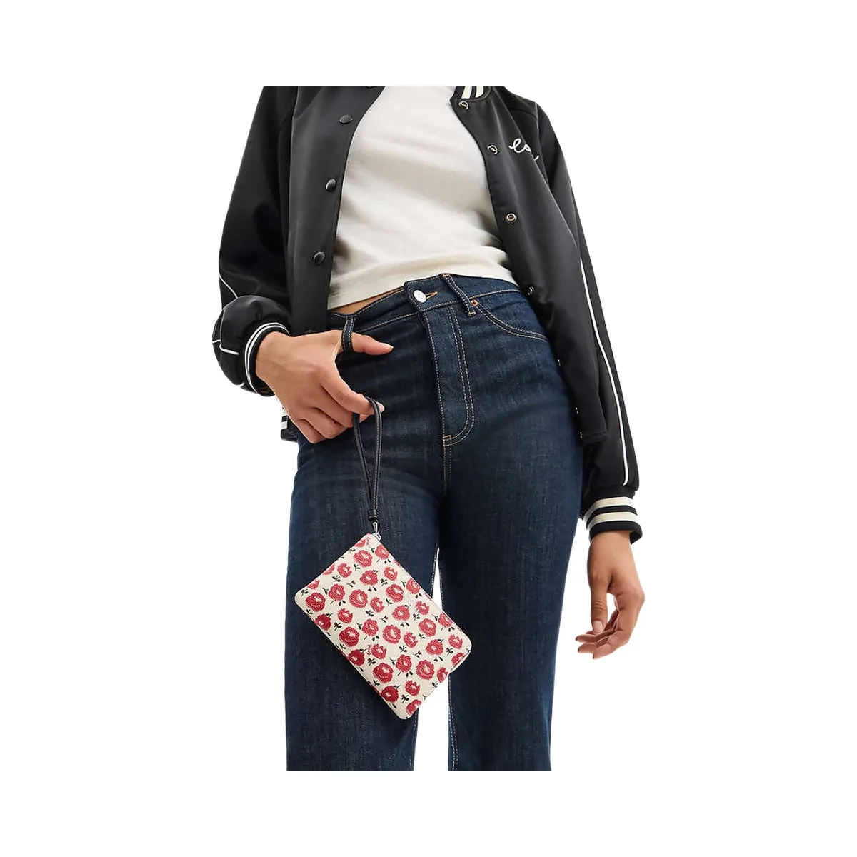 Coach Corner Zip Wristlet With Floral Print Silver-Chalk-Black Multi
