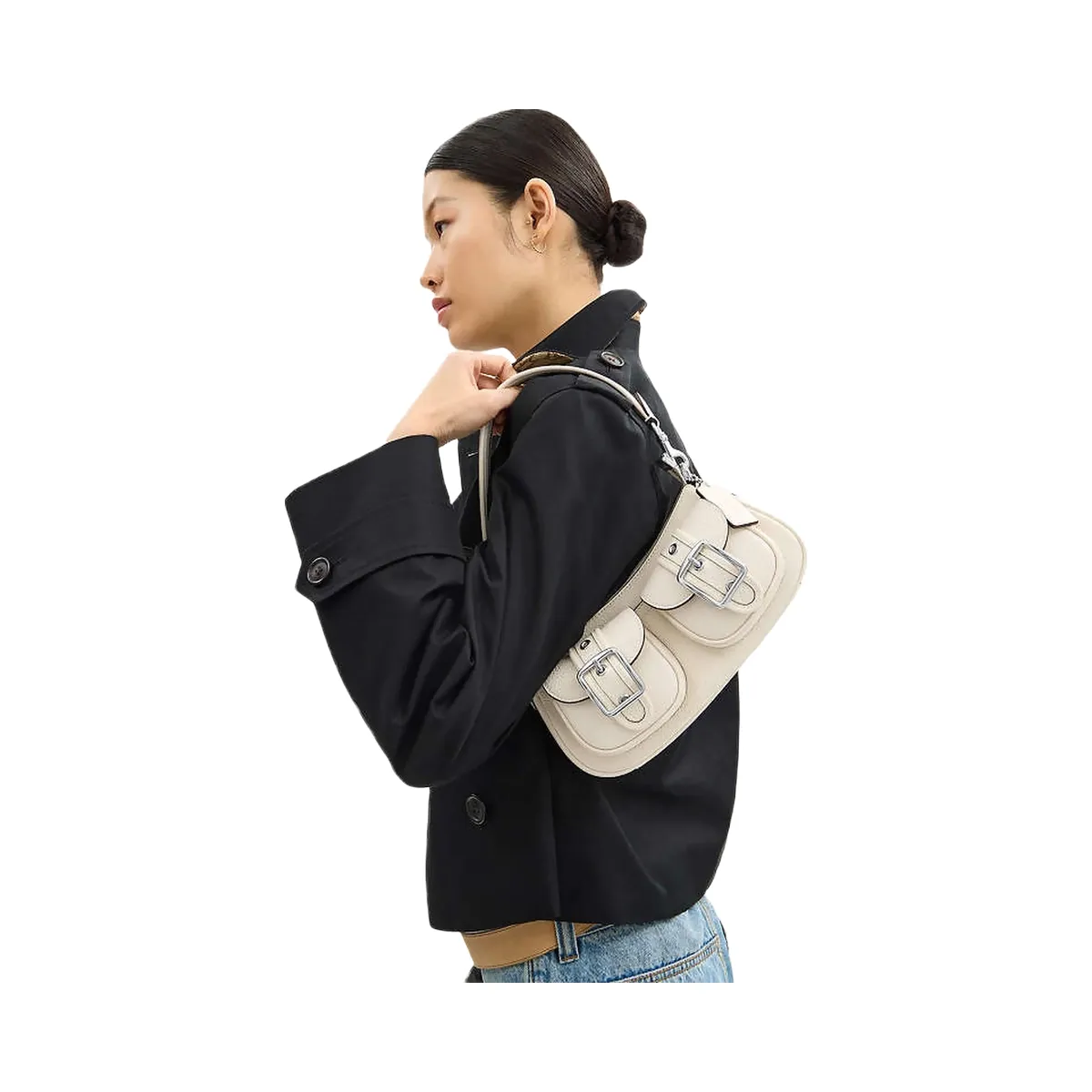 Coach Ashton Bag Pebbled Leather-Silver-Chalk