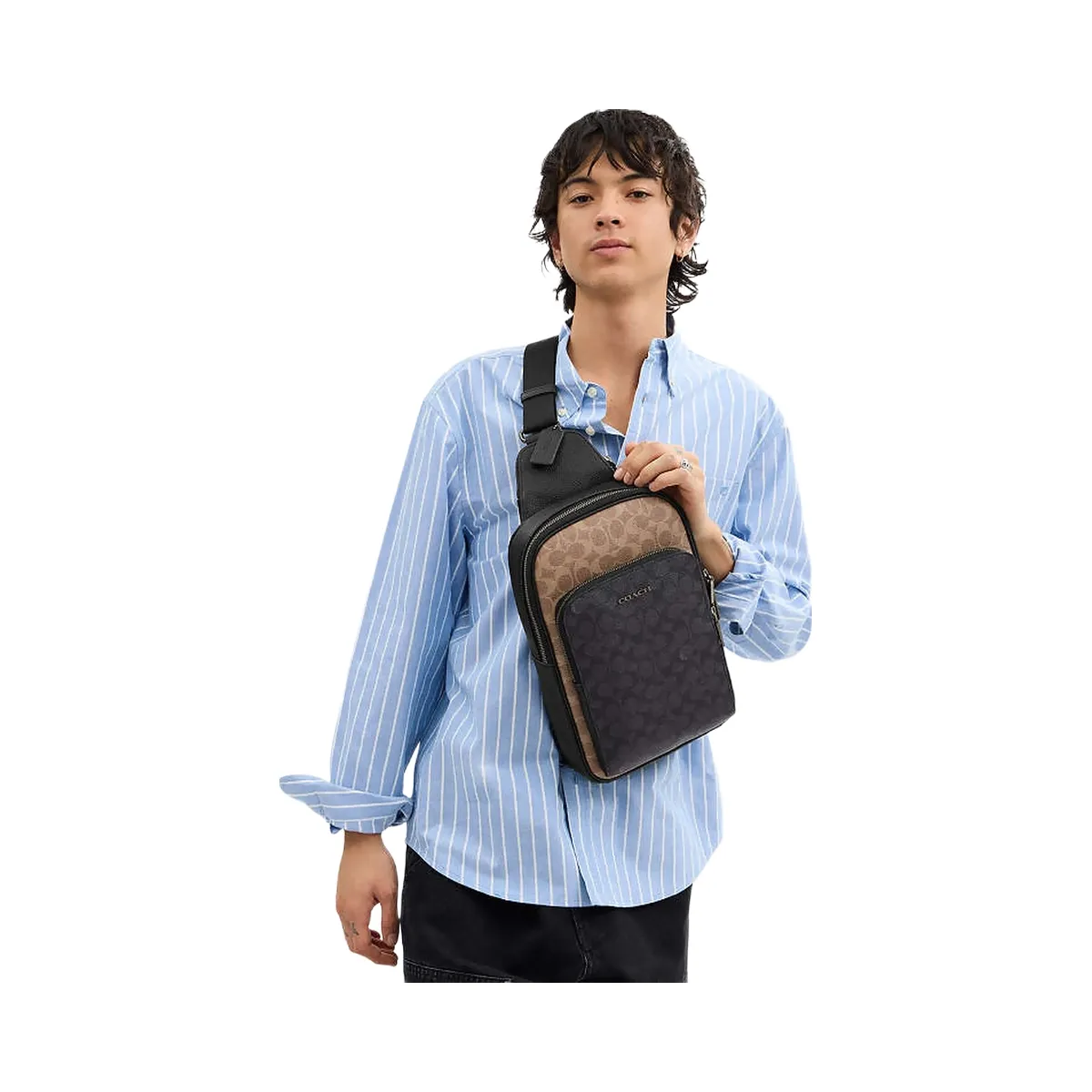 Coach Ethan Pack In Blocked Signature Canvas Signature Canvas-Qb-Tan-Charcoal-Black