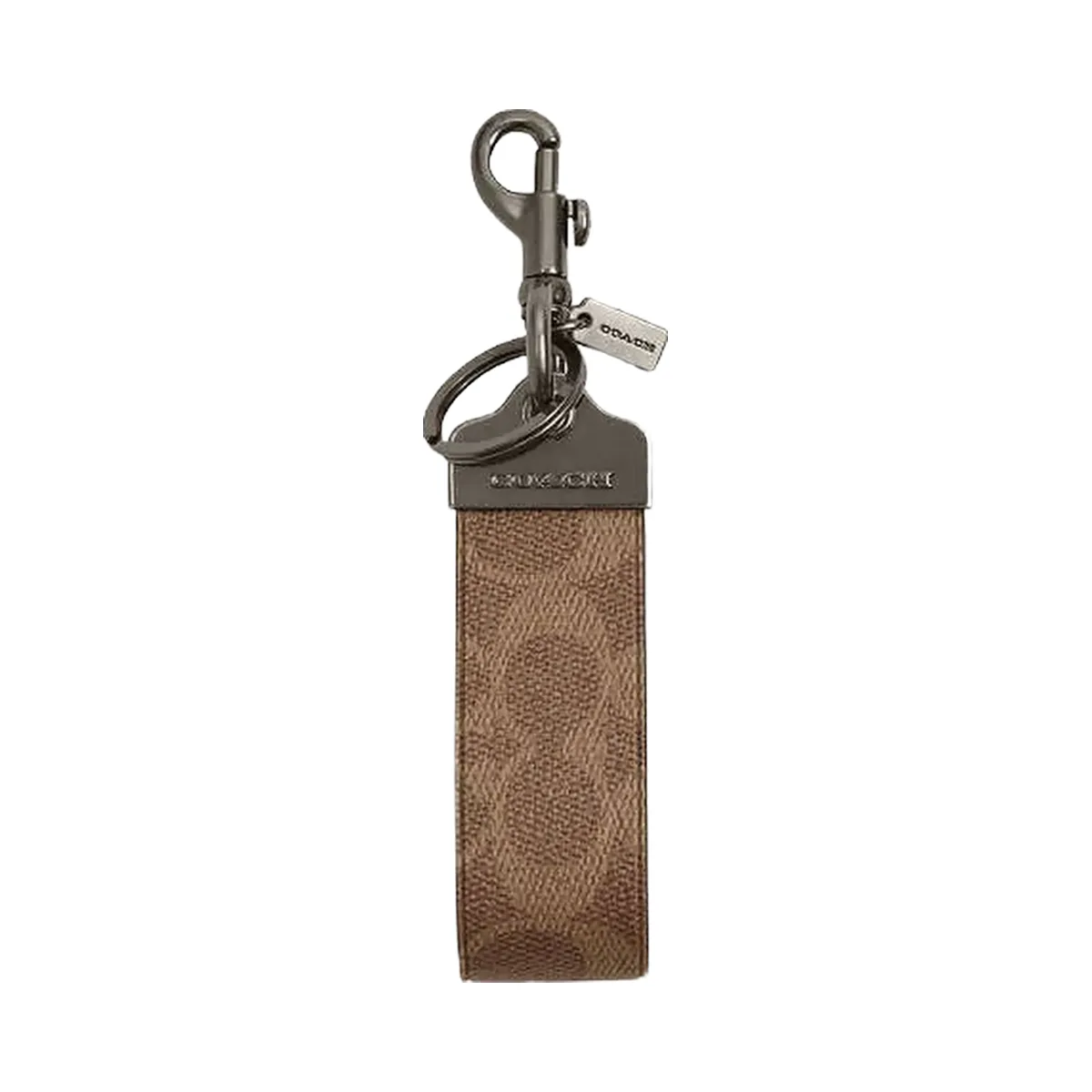 Coach Loop Key Fob In Signature Canvas Gunmetal-Tan