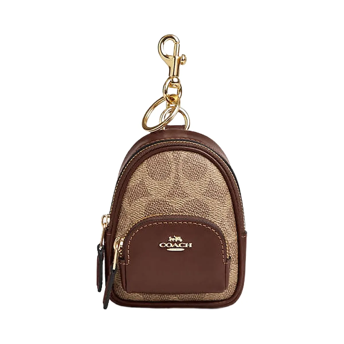 Coach Mini Court Backpack Bag Charm In Signature Canvas Gold-Tan-Brown