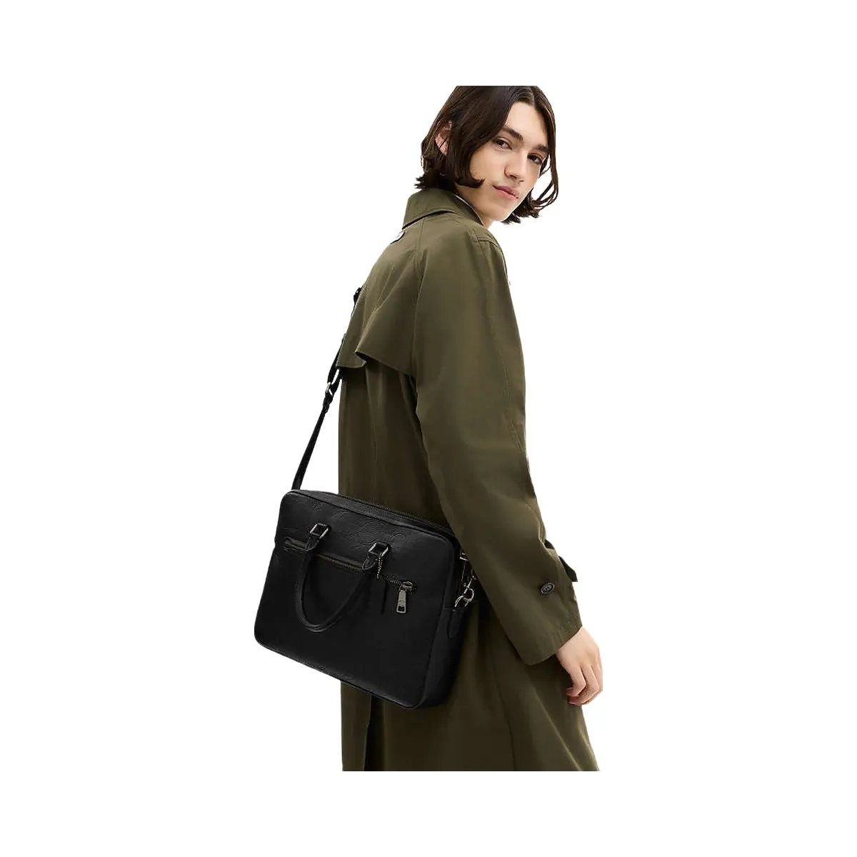 Coach Ethan Slim Brief In Signature Leather Pebbled Leather-Gunmetal-Black