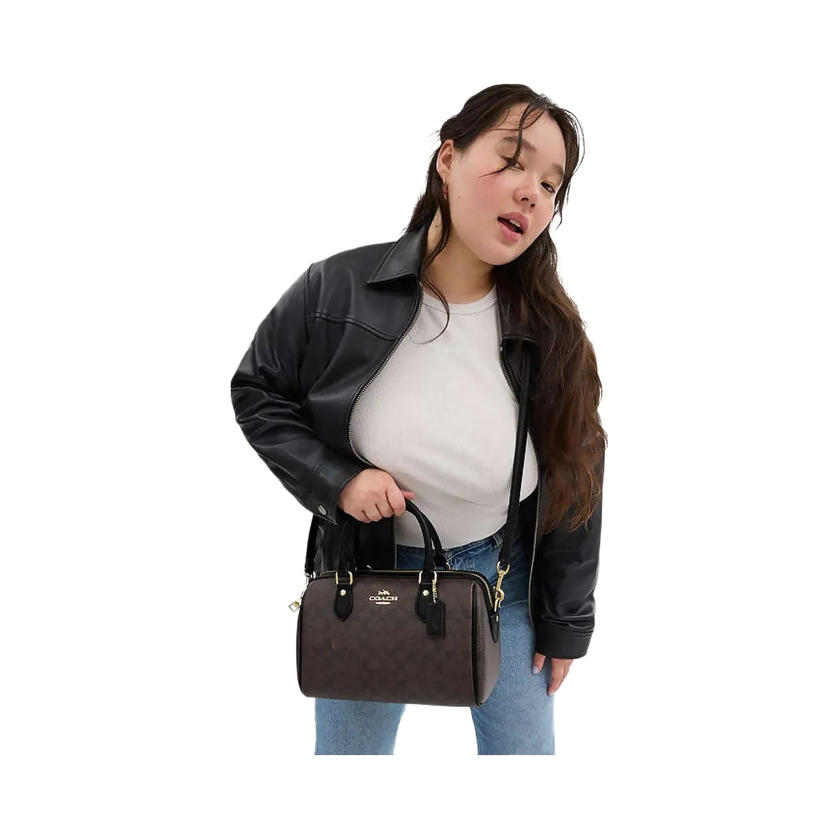 Coach Rowan Satchel Bag In Signature Canvas Signature Canvas-Gold-Walnut-Black