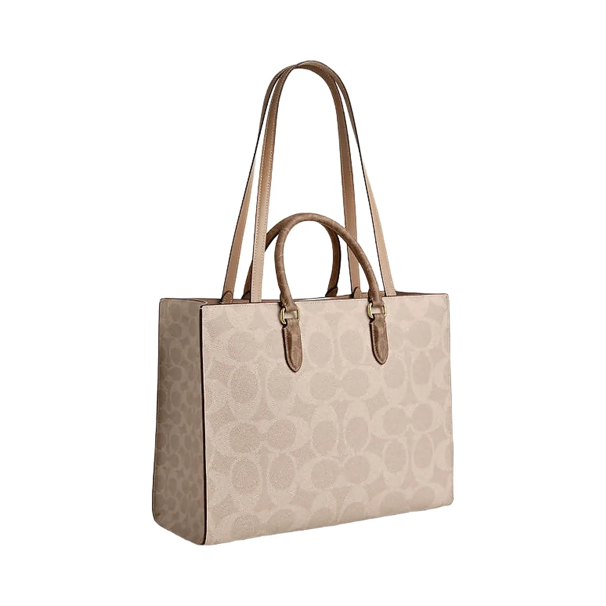 Coach Maggie Tote Bag In Blocked Signature Canvas Signature Canvas-Gold-Sand-Tan