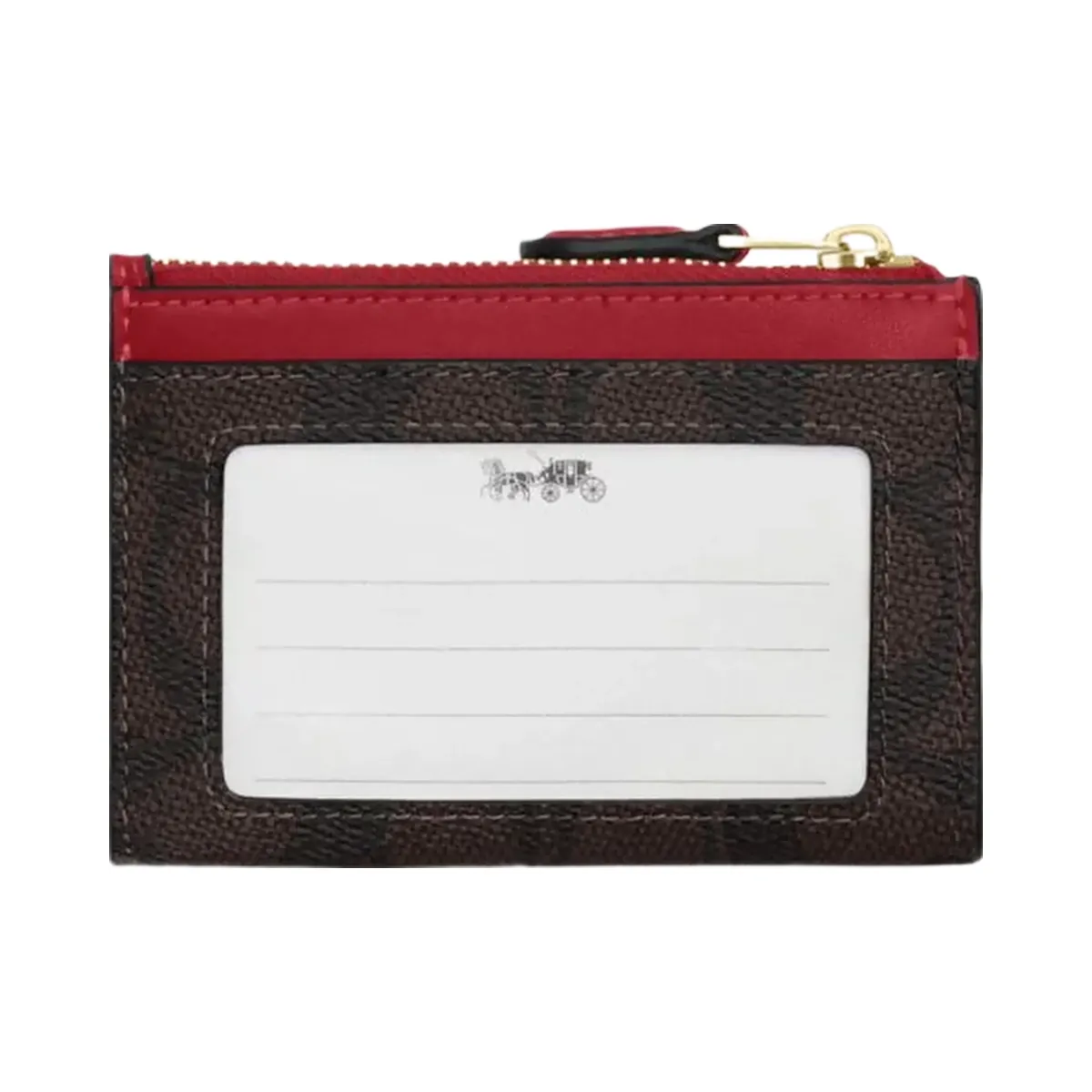 Coach Mini Skinny Id Case In Signature Canvas Signature Canvas-Im-Walnut-True Red