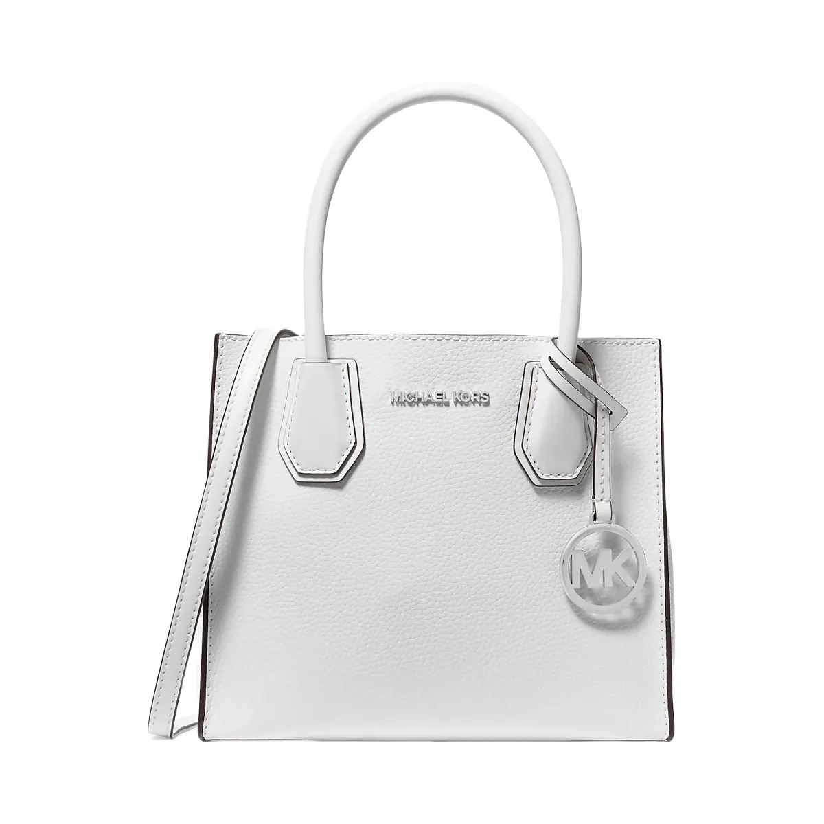 Michael Kors Mercer Medium Pebbled Leather Crossbody Bag Optic White