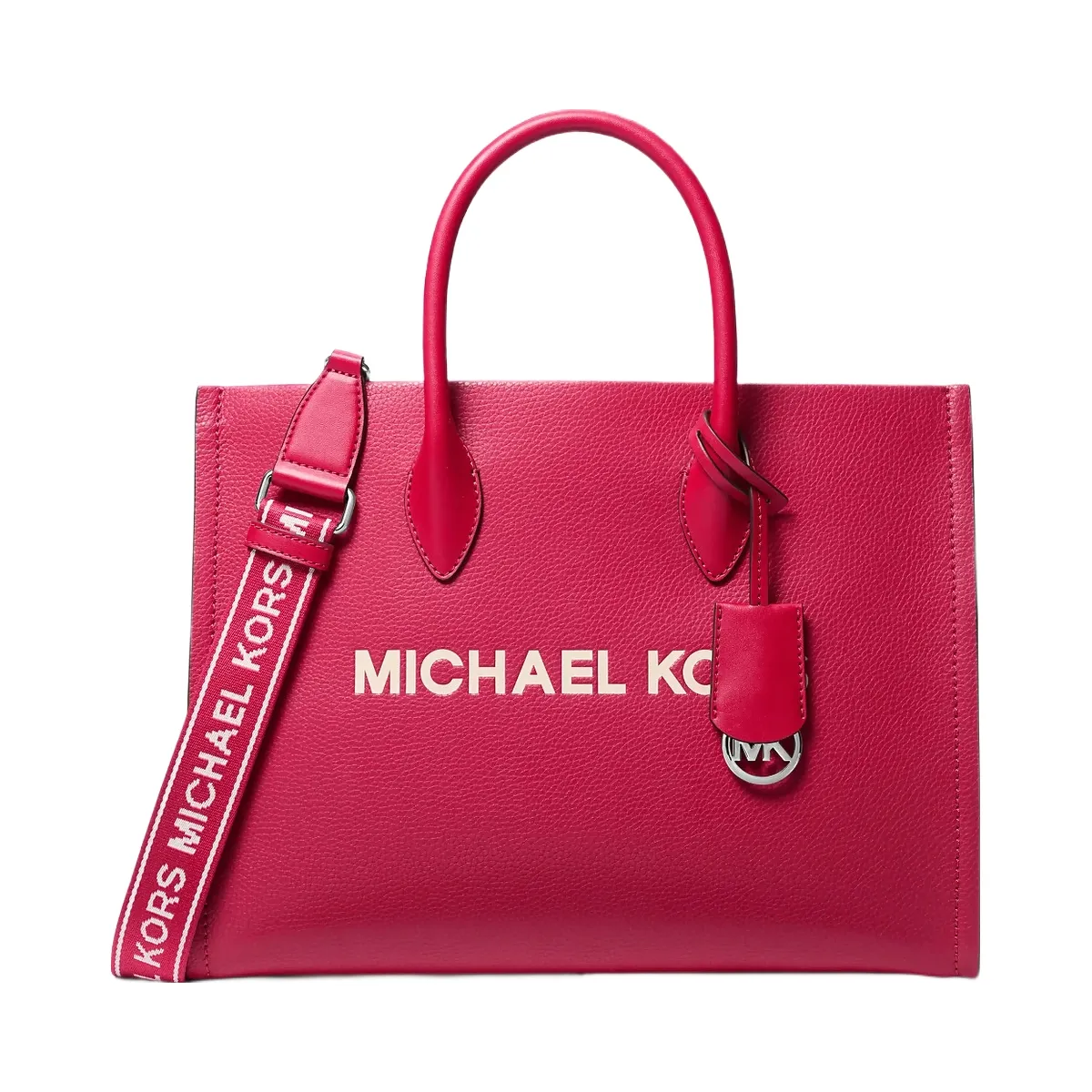 Michael Kors Mirella Medium Pebbled Leather Tote Bag Dk Raspberry
