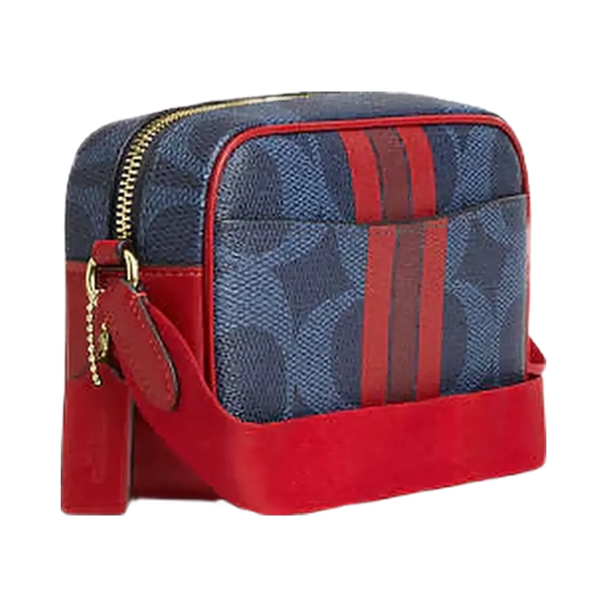 Coach Mini Jamie Camera Bag In Signature Canvas With Varsity Stripe Im-Denim-Bold Red