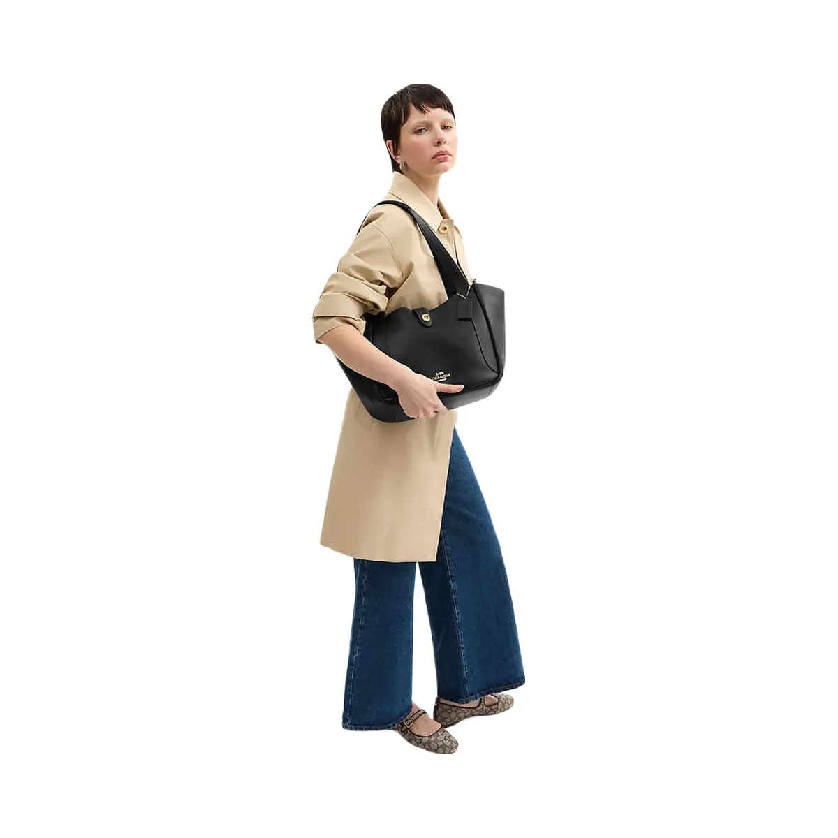 Coach Hadley Turnlock Tote Bag Pebbled Leather-Gold-Black