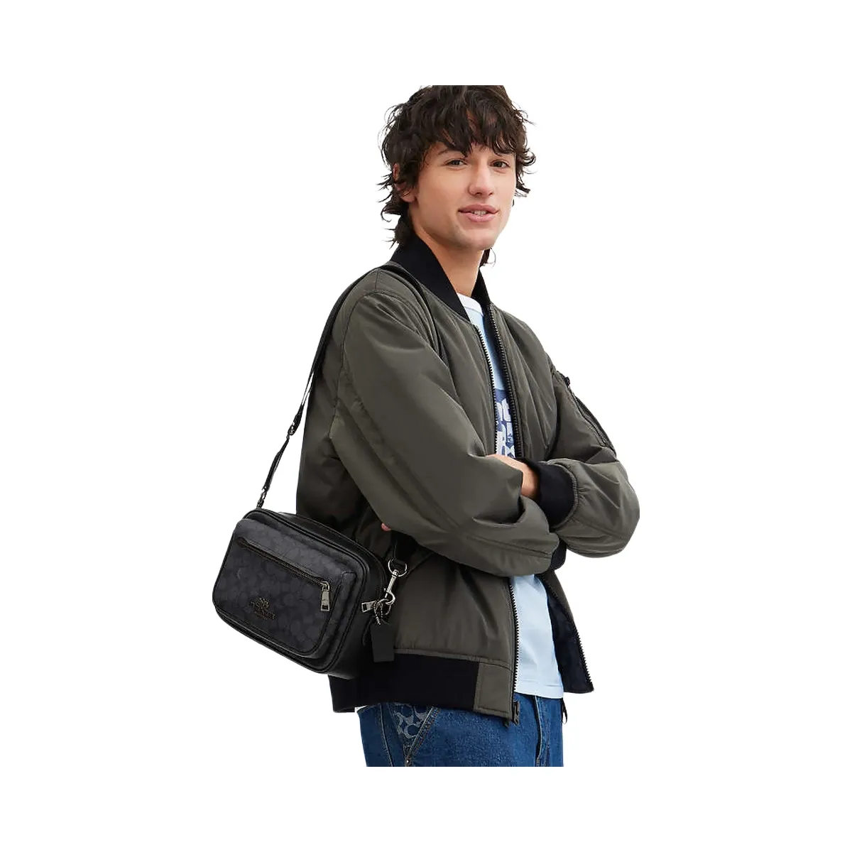 Coach Elias Crossbody In Signature Canvas Signature Canvas-Gunmetal-Charcoal-Black