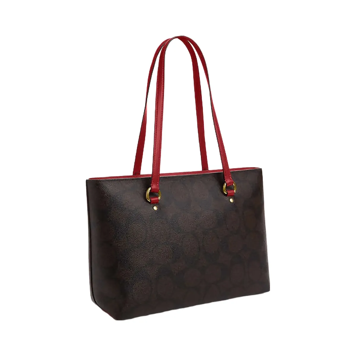 Coach Station Tote Bag In Maxi Signature Canvas Signature Canvas-Im-Walnut-True Red