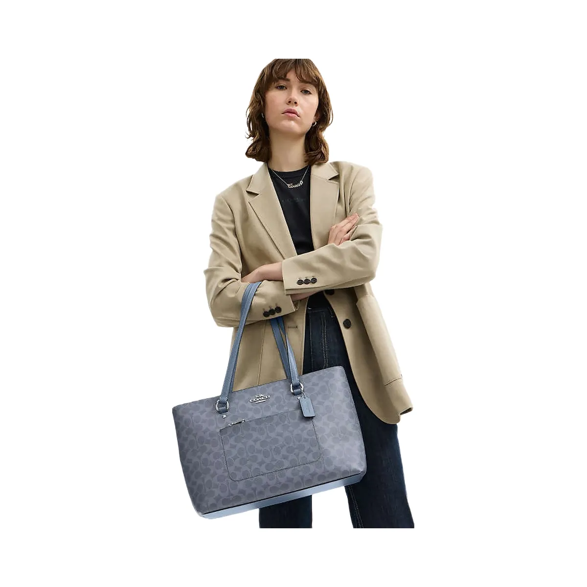 Coach Station Tote Bag In Signature Canvas Signature Canvas-Silver-Chambray