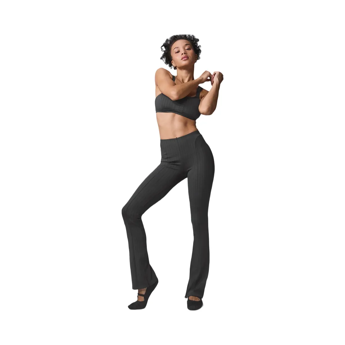 Alo Women's High-Waist Pinstripe Zip It Flare Legging - Anthracite/Black