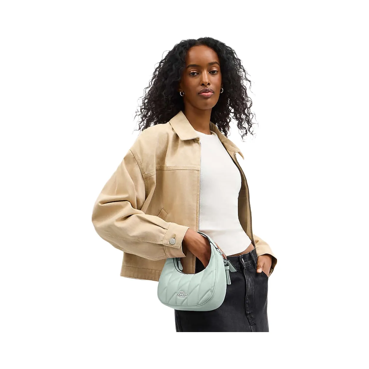Coach Carmen Mini Crossbody Bag Pearlized Leather-Silver-Green