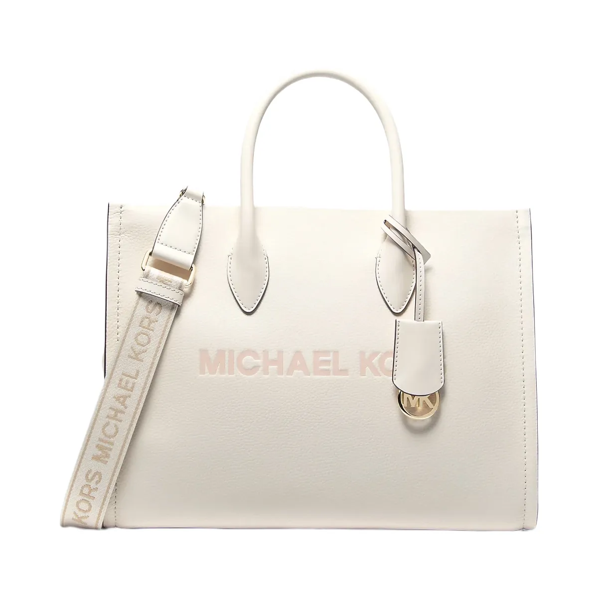 Michael Kors Mirella Medium Pebbled Leather Tote Bag Lt Cream