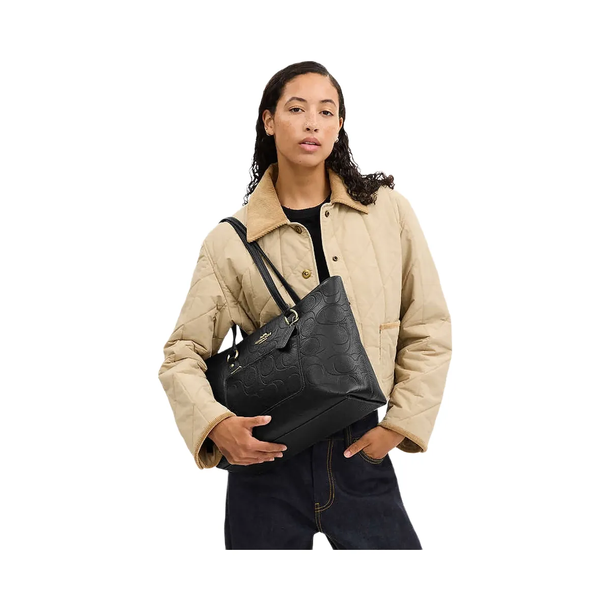 Coach Station Tote Bag In Signature Leather Pebbled Leather-Gold-Black