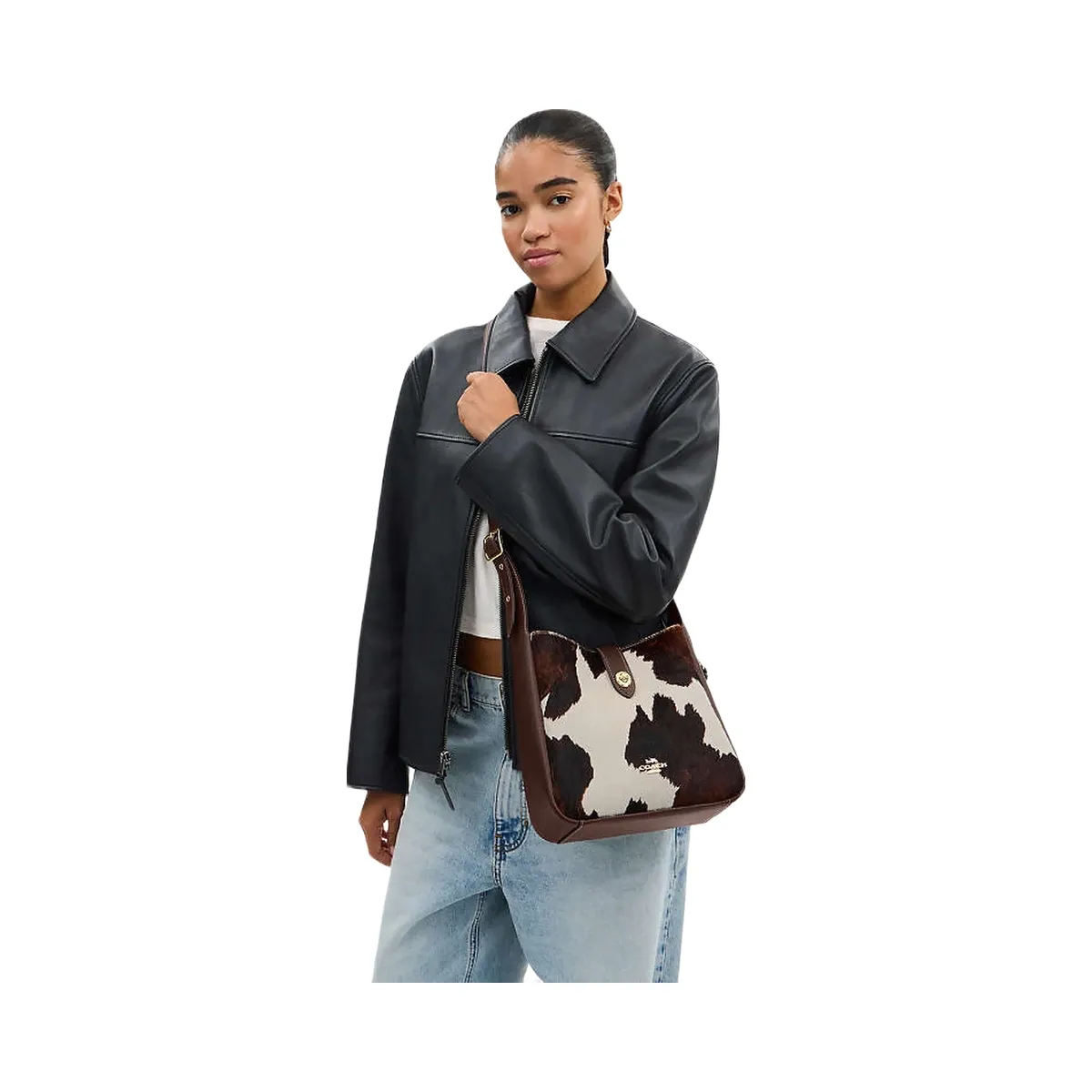 Coach Hadley Convertible Crossbody Bag With Cow Print And Tassel Cow Printed Haircalf-Im-Cow Multi