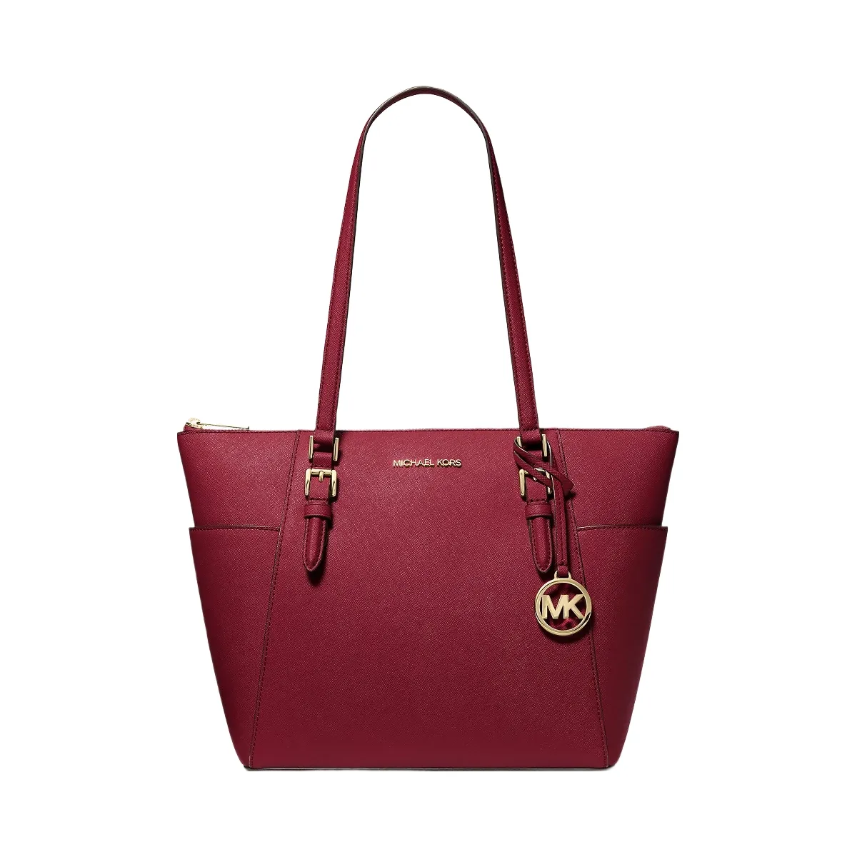 Michael Kors Charlotte Large Saffiano Leather Top-Zip Tote Bag Cherry