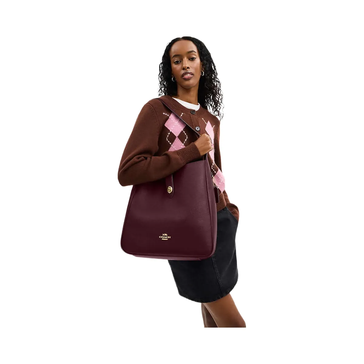 Coach Hadley Large Shoulder Bag Pebbled Leather-Im-Dark Wine