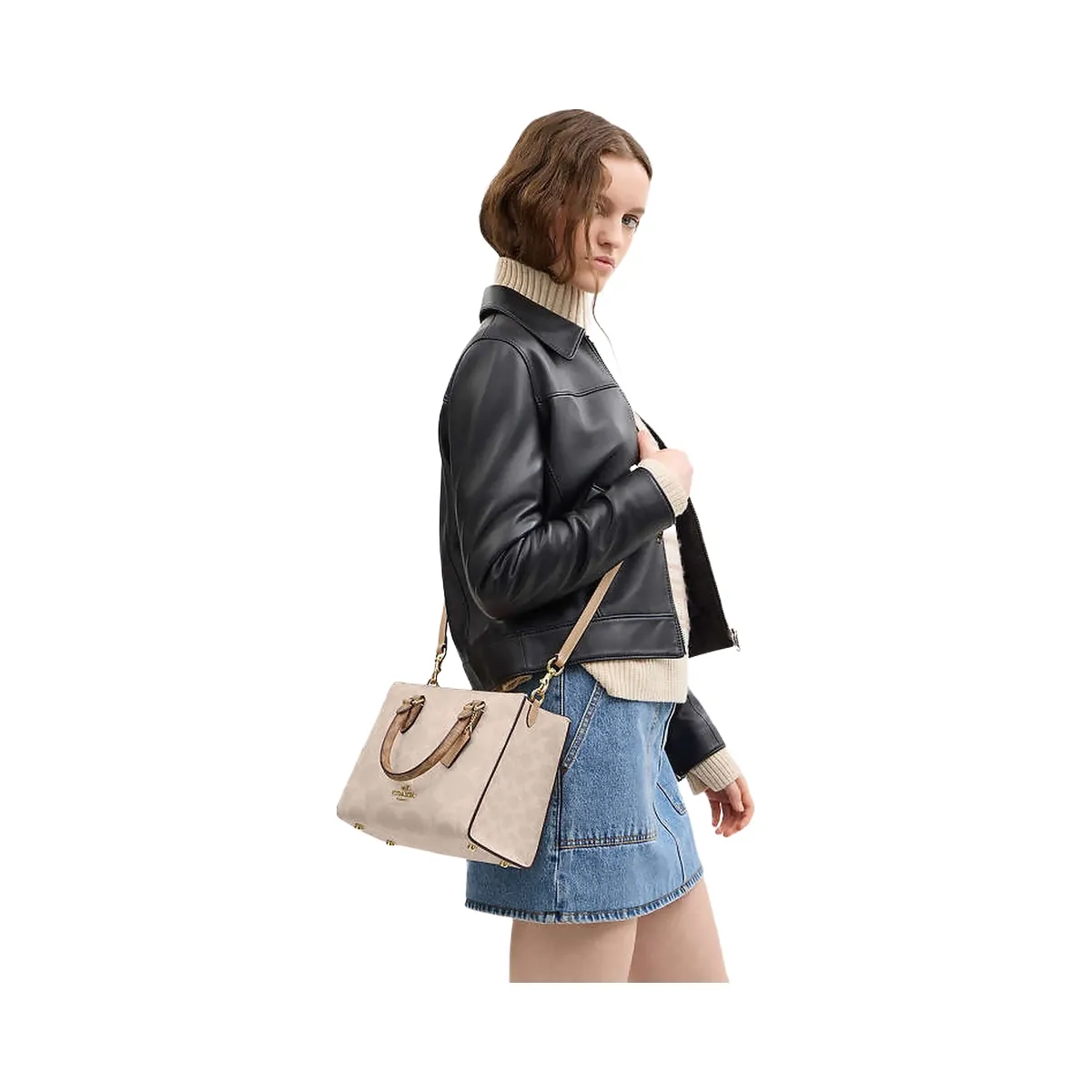 Coach Maggie Small Tote Bag In Blocked Signature Canvas Signature Canvas-Gold-Sand-Tan