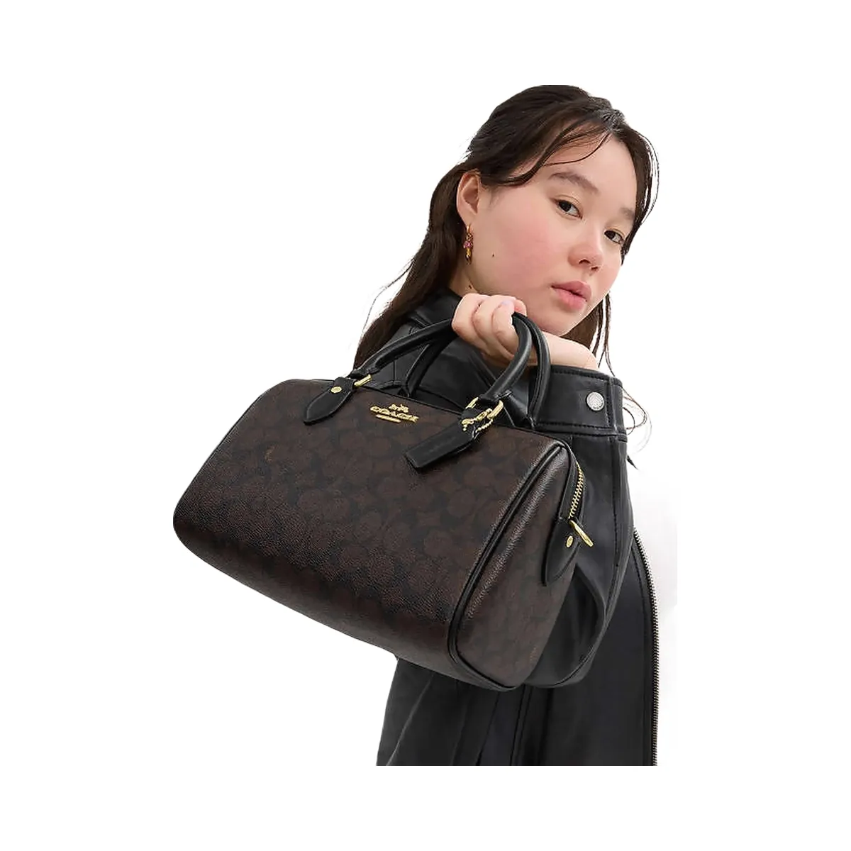 Coach Rowan Satchel Bag In Signature Canvas Signature Canvas-Gold-Walnut-Black