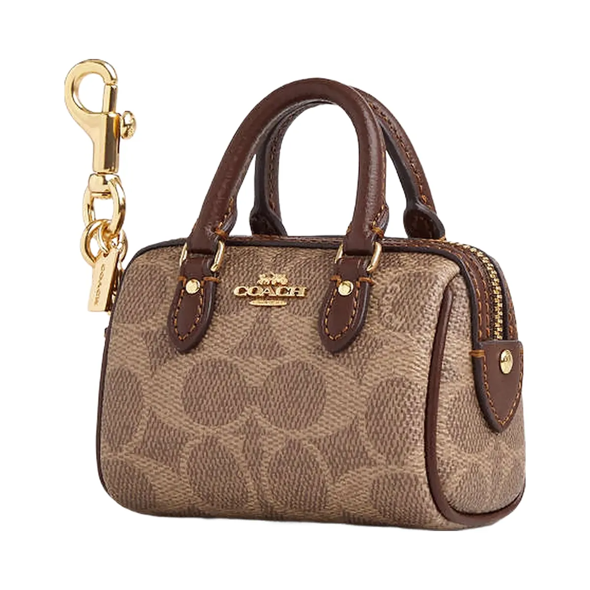 Coach Mini Rowan Bag Charm In Signature Canvas Signature Canvas-Gold-Tan-Brown