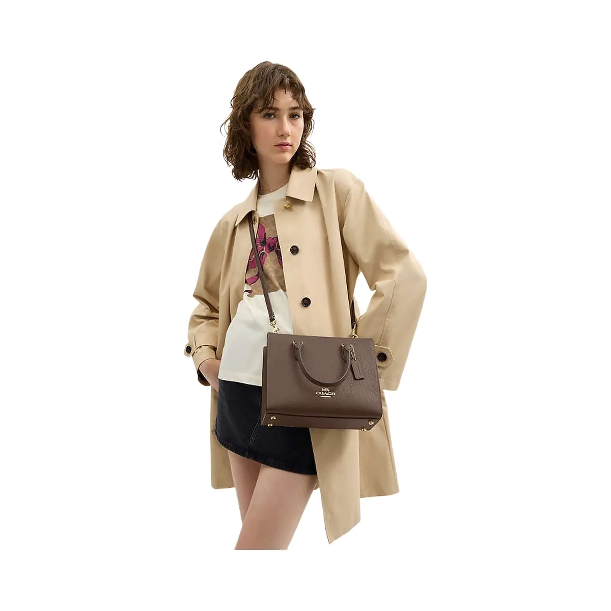 Coach Maggie Small Tote Bag Pebbled Leather-Gold-Dark Stone