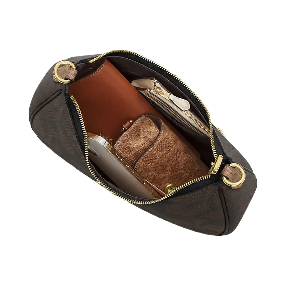 Coach Teri Hobo Bag In Blocked Signature Canvas Signature Canvas-Gold-Walnut-Tan