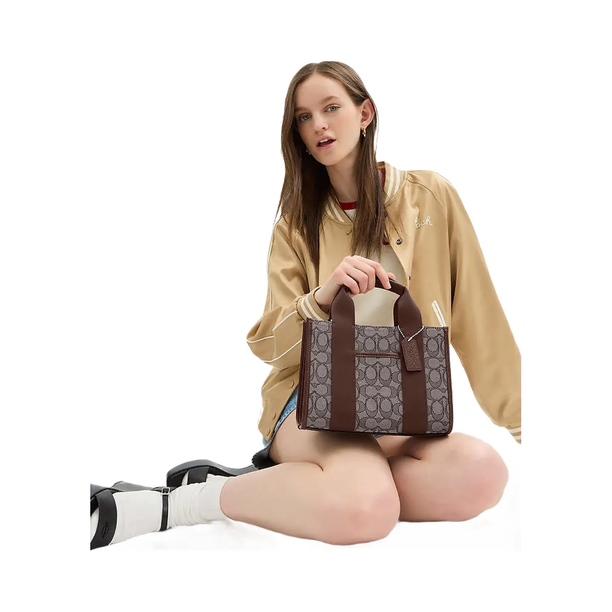 Coach Smith Tote Bag 24 In Signature Jacquard Signature Jacquard-Silver-Oak-Maple