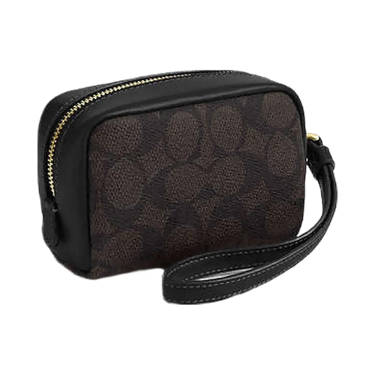 Coach Pouch Wristlet In Signature Canvas Signature Canvas-Gold-Walnut-Black