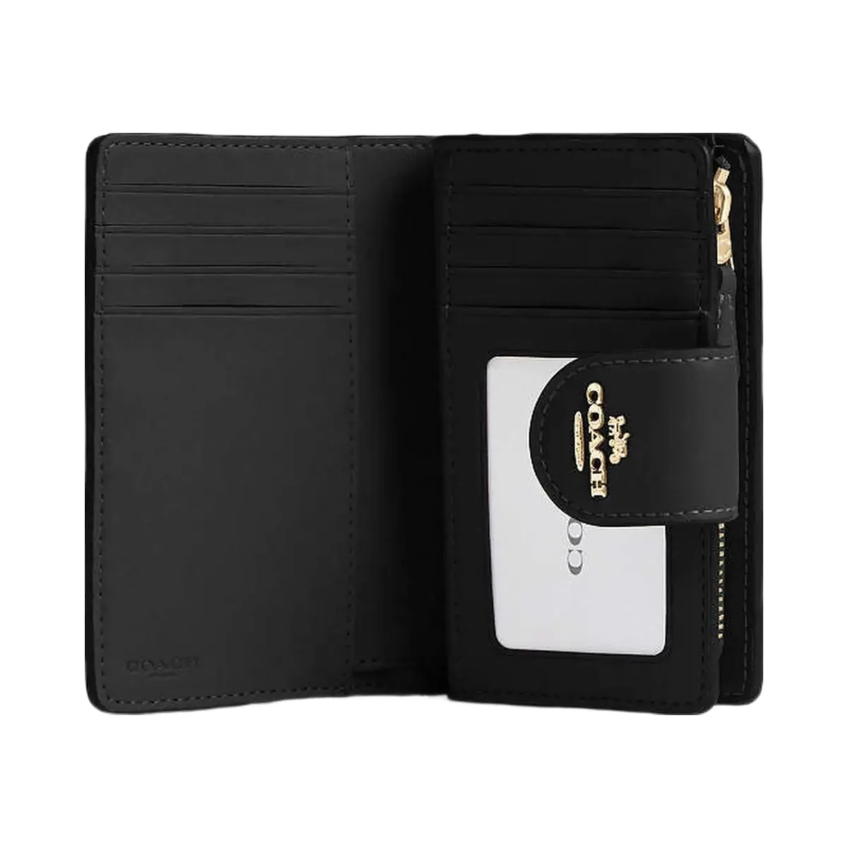Coach Medium Corner Zip Wallet In Signature Canvas Signature Canvas Gold Walnut Black