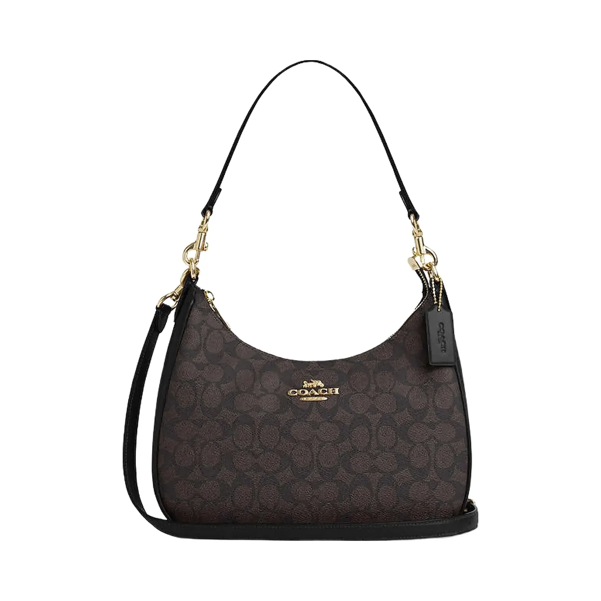 Coach Teri Hobo Bag In Signature Canvas Signature Canvas-Gold-Walnut-Black