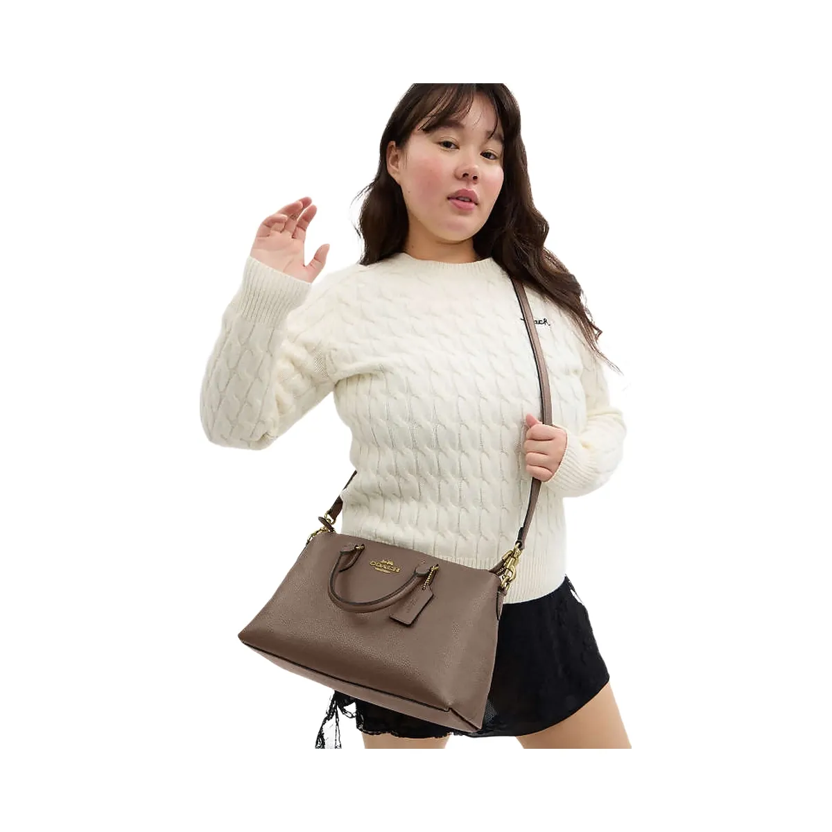 Coach Georgia Satchel Bag Pebbled Leather-Gold-Dark Stone